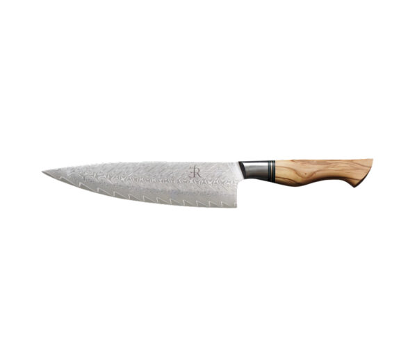 Ryda Knives ST650 Kockkniv Damaskusstål 21 cm Olivträhandtag